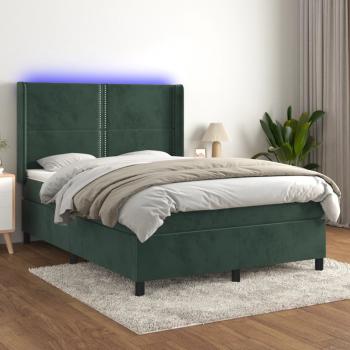 ARDEBO.de - Boxspringbett mit Matratze & LED Dunkelgrün 140x200 cm Samt