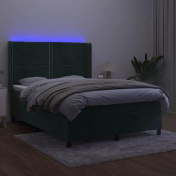 Boxspringbett mit Matratze & LED Dunkelgrün 140x200 cm Samt