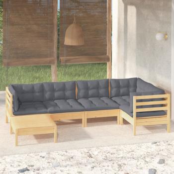 ARDEBO.de - 6-tlg. Garten-Lounge-Set mit Grauen Kissen Kiefer Massivholz