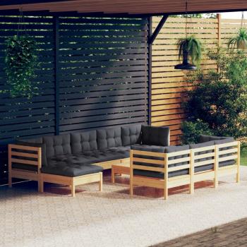 ARDEBO.de - 11-tlg. Garten-Lounge-Set mit Grauen Kissen Kiefer Massivholz