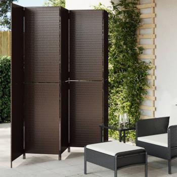 ARDEBO.de - Paravent 5-tlg. Braun Poly Rattan