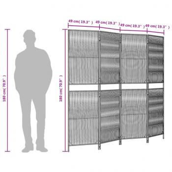 Paravent 4-tlg. Grau Poly Rattan