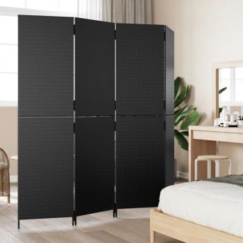 Paravent 4-tlg. Schwarz Poly Rattan