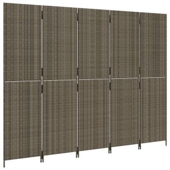 Paravent 5-tlg. Grau Poly Rattan