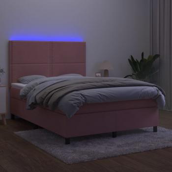 Boxspringbett mit Matratze & LED Rosa 140x200 cm Samt