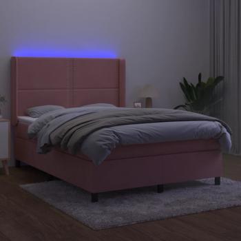 Boxspringbett mit Matratze & LED Rosa 140x200 cm Samt