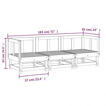 3-tlg. Garten-Lounge-Set Grau Massivholz Kiefer