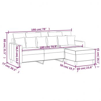 3-Sitzer-Sofa mit Hocker Dunkelgrau 180 cm Samt