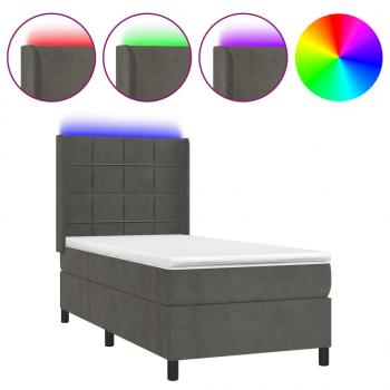 Boxspringbett mit Matratze & LED Dunkelgrau 90x200 cm Samt