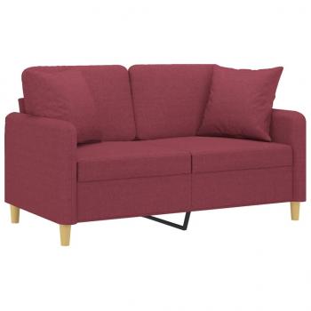 2-Sitzer-Sofa mit Zierkissen Weinrot 120 cm Stoff