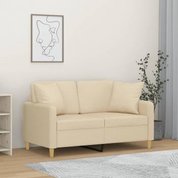 ARDEBO.de - 2-Sitzer-Sofa mit Zierkissen Creme 120 cm Stoff