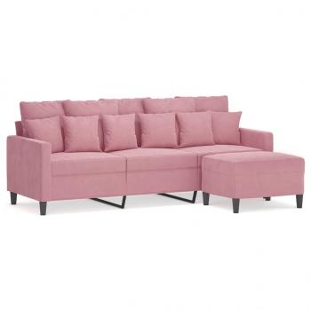 3-Sitzer-Sofa mit Hocker Rosa 180 cm Samt