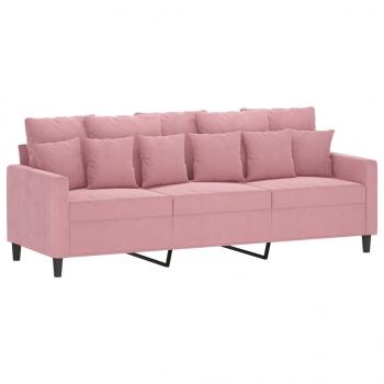 3-Sitzer-Sofa mit Hocker Rosa 180 cm Samt