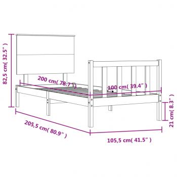 Massivholzbett mit Kopfteil 100x200 cm