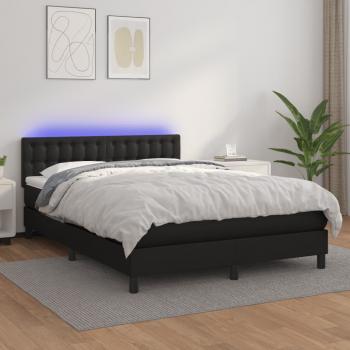 ARDEBO.de - Boxspringbett mit Matratze & LED Schwarz 140x190 cm Kunstleder