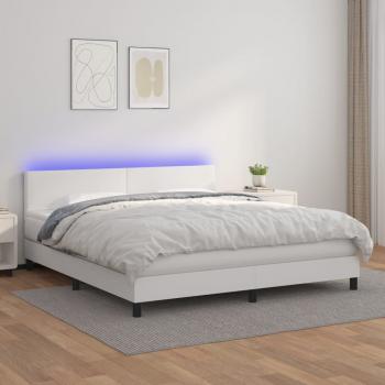 ARDEBO.de - Boxspringbett mit Matratze & LED Weiß 180x200 cm Kunstleder