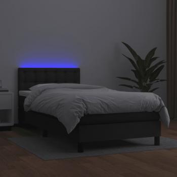 Boxspringbett mit Matratze & LED Schwarz 100x200 cm Kunstleder