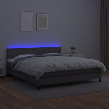 Boxspringbett mit Matratze & LED Grau 180x200 cm Kunstleder