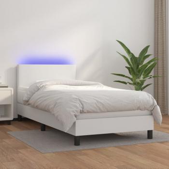 ARDEBO.de - Boxspringbett mit Matratze & LED Weiß 100x200 cm Kunstleder