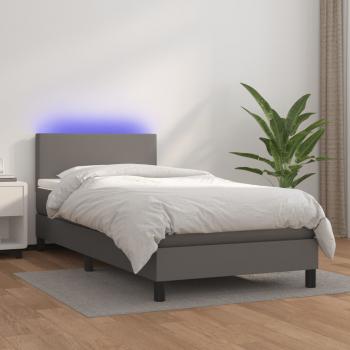 ARDEBO.de - Boxspringbett mit Matratze & LED Grau 90x190 cm Kunstleder