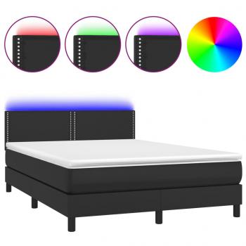 Boxspringbett mit Matratze & LED Schwarz 140x200 cm Kunstleder