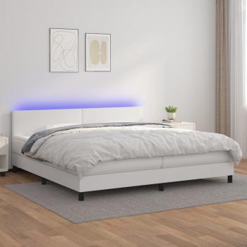 ARDEBO.de - Boxspringbett mit Matratze & LED Weiß 200x200 cm Kunstleder