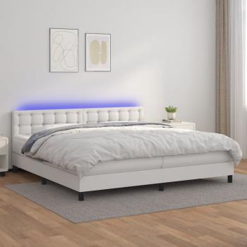 ARDEBO.de - Boxspringbett mit Matratze & LED Weiß 200x200 cm Kunstleder