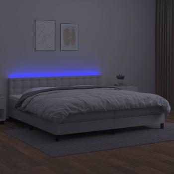 Boxspringbett mit Matratze & LED Weiß 200x200 cm Kunstleder