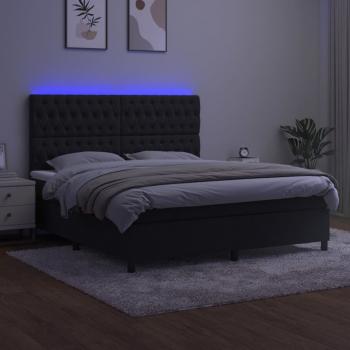 Boxspringbett mit Matratze & LED Schwarz 180x200 cm Samt