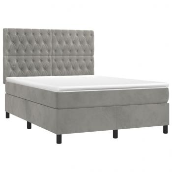 Boxspringbett mit Matratze & LED Hellgrau 140x190 cm Samt