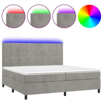 Boxspringbett mit Matratze & LED Hellgrau 200x200 cm Samt