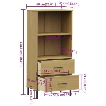 Bücherregal OSLO 2 Schubladen Braun 60x35x128,5 cm Massivholz