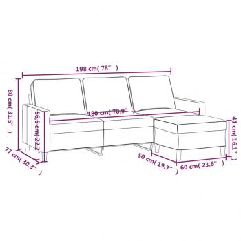 3-Sitzer-Sofa mit Hocker Schwarz 180 cm Samt