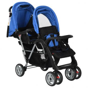 Tandem-Kinderwagen Stahl Blau und Schwarz 