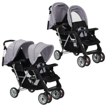 ARDEBO.de - Tandem-Kinderwagen Stahl Grau und Schwarz