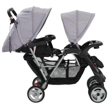 Tandem-Kinderwagen Stahl Grau und Schwarz 