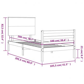 Massivholzbett mit Kopfteil Weiß 100x200 cm