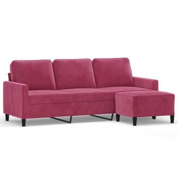 3-Sitzer-Sofa mit Hocker Weinrot 180 cm Samt