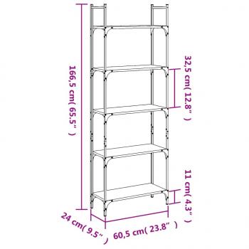 Bücherregal 5 Böden Grau Sonoma 60,5x24x166,5 cm Holzwerkstoff