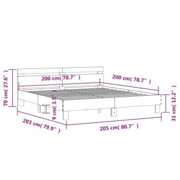 Bettgestell mit Kopfteil Grau Sonoma 200x200cm Holzwerkstoff