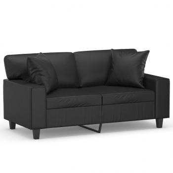 2-Sitzer-Sofa mit Zierkissen Schwarz 120 cm Kunstleder