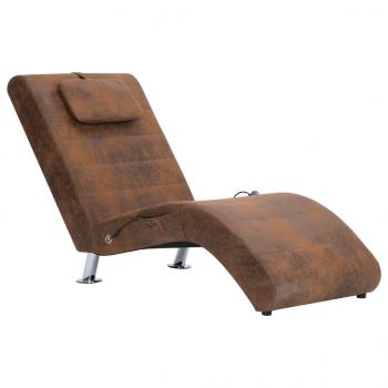 Massage Chaiselongue mit Kissen Braun Wildleder-Optik