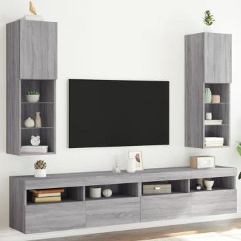 TV-Schränke mit LED-Leuchten 2 Stk. Grau Sonoma 30,5x30x102 cm