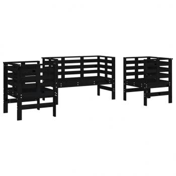 3-tlg. Garten-Lounge-Set Schwarz Massivholz Kiefer