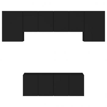6-tlg. Wohnwand Schwarz Holzwerkstoff