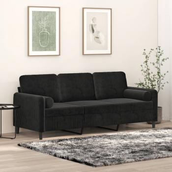 ARDEBO.de - 3-Sitzer-Sofa mit Zierkissen Schwarz 180 cm Samt