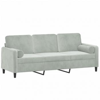 3-Sitzer-Sofa mit Zierkissen Hellgrau 180 cm Samt