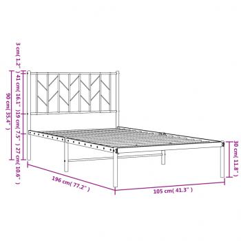 Bettgestell mit Kopfteil Metall Weiß 100x190 cm