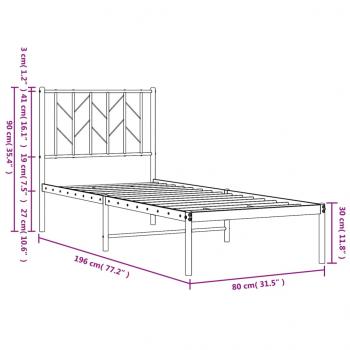 Bettgestell mit Kopfteil Metall Weiß 75x190 cm