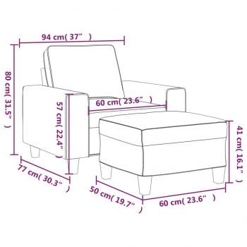 Sessel mit Hocker Dunkelgrau 60 cm Stoff